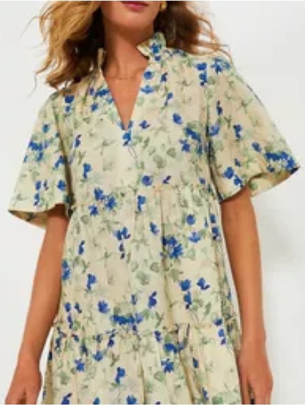 Tuckernuck Cream Dress with Blue Floral Print XS